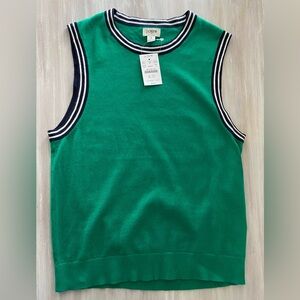 NWT J. Crew Green Sweater Shell with Navy and White Trim